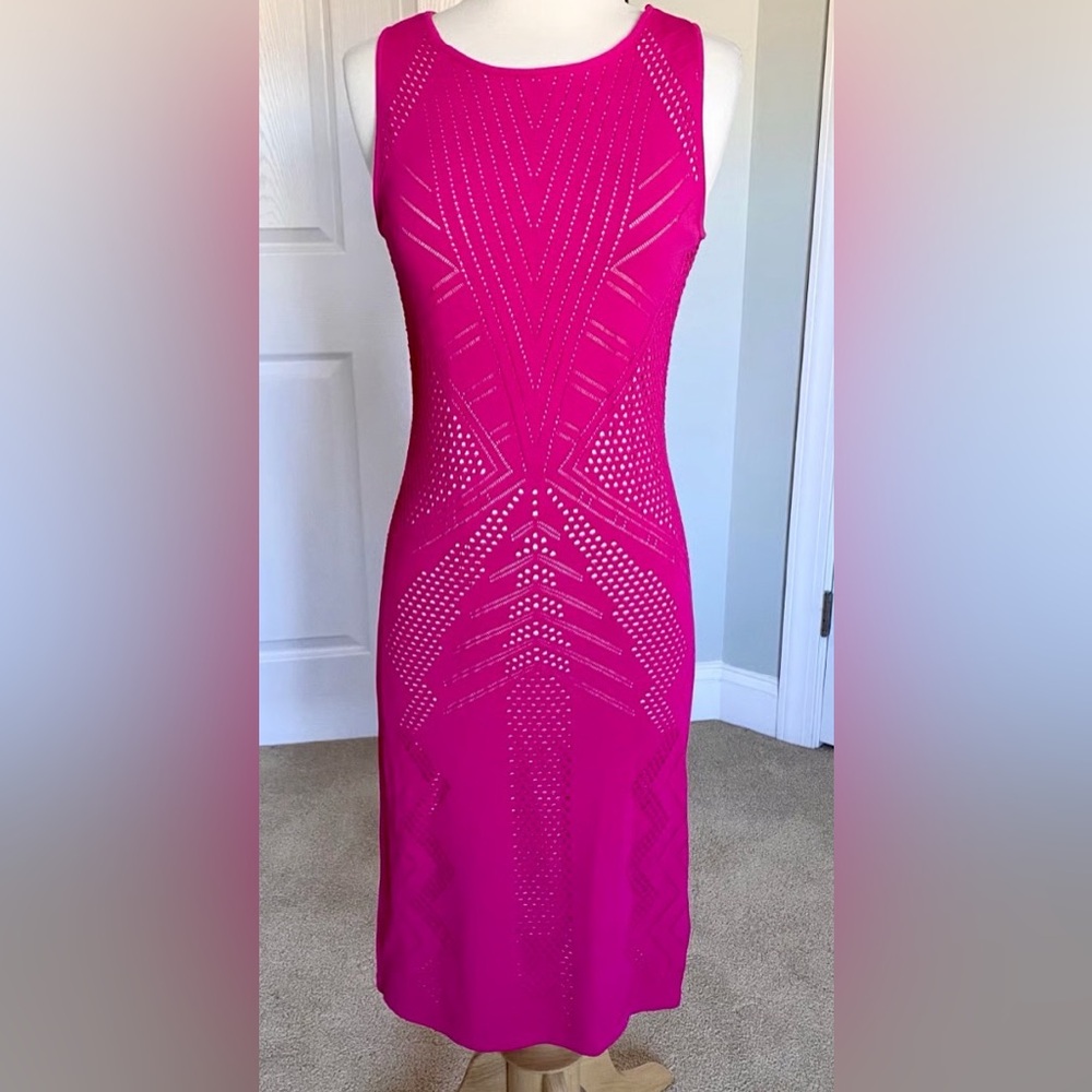 New York & Company Sleeveless Hot Pink Midi Dress Bodycon